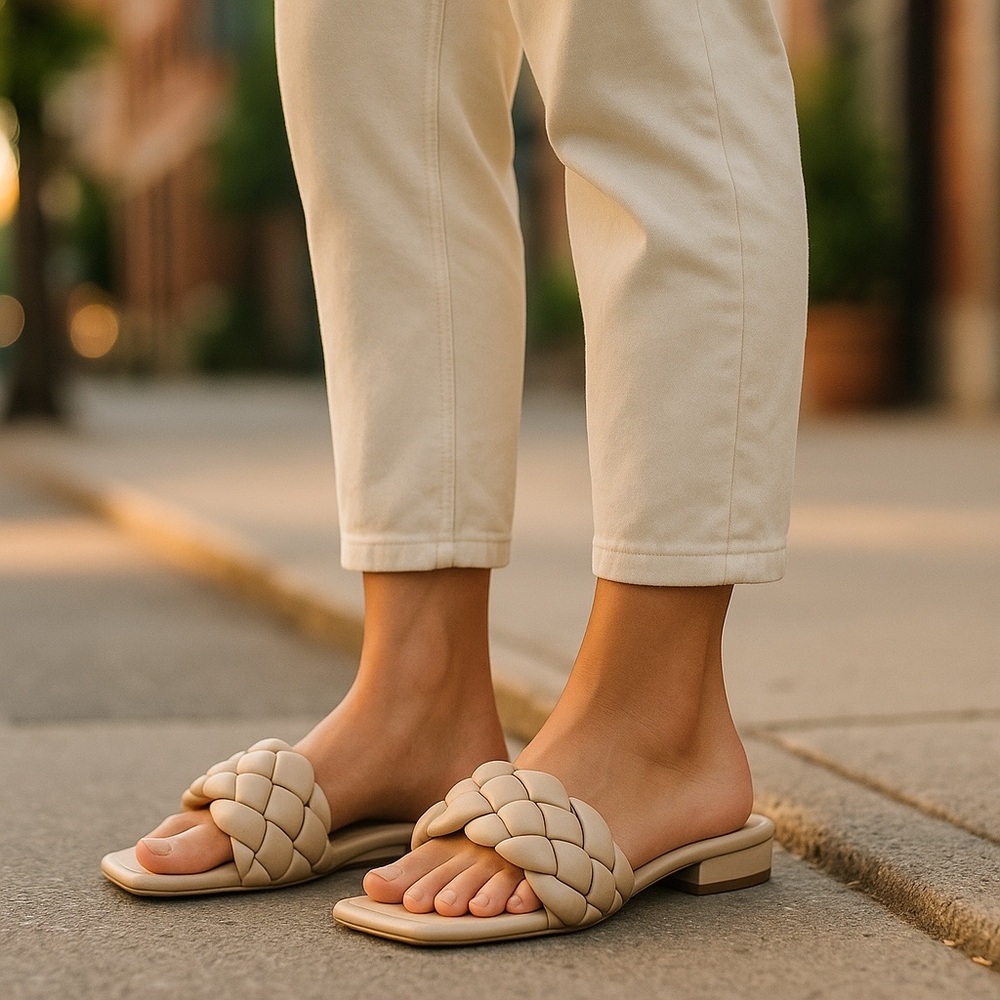 24-Weeboo Women's Tan Braided Slide Sandals